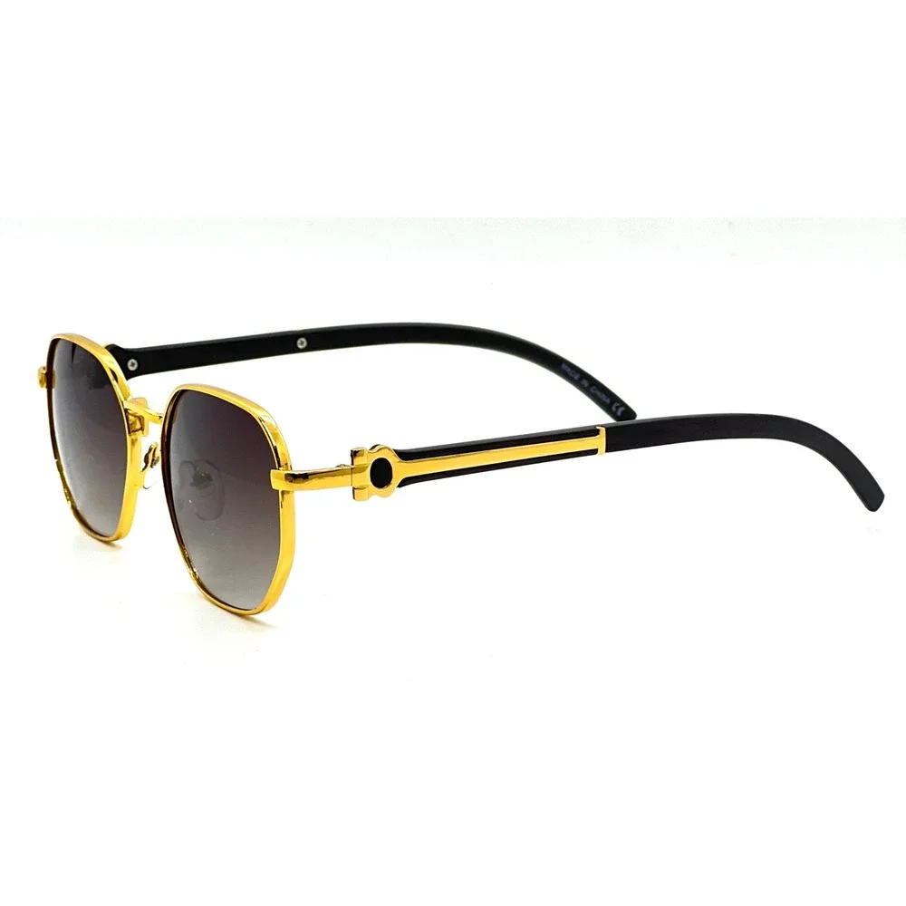 Mens Gold Round Sunglasses Black Gradient Lens Retro Luxury Style Eyewear Lentes